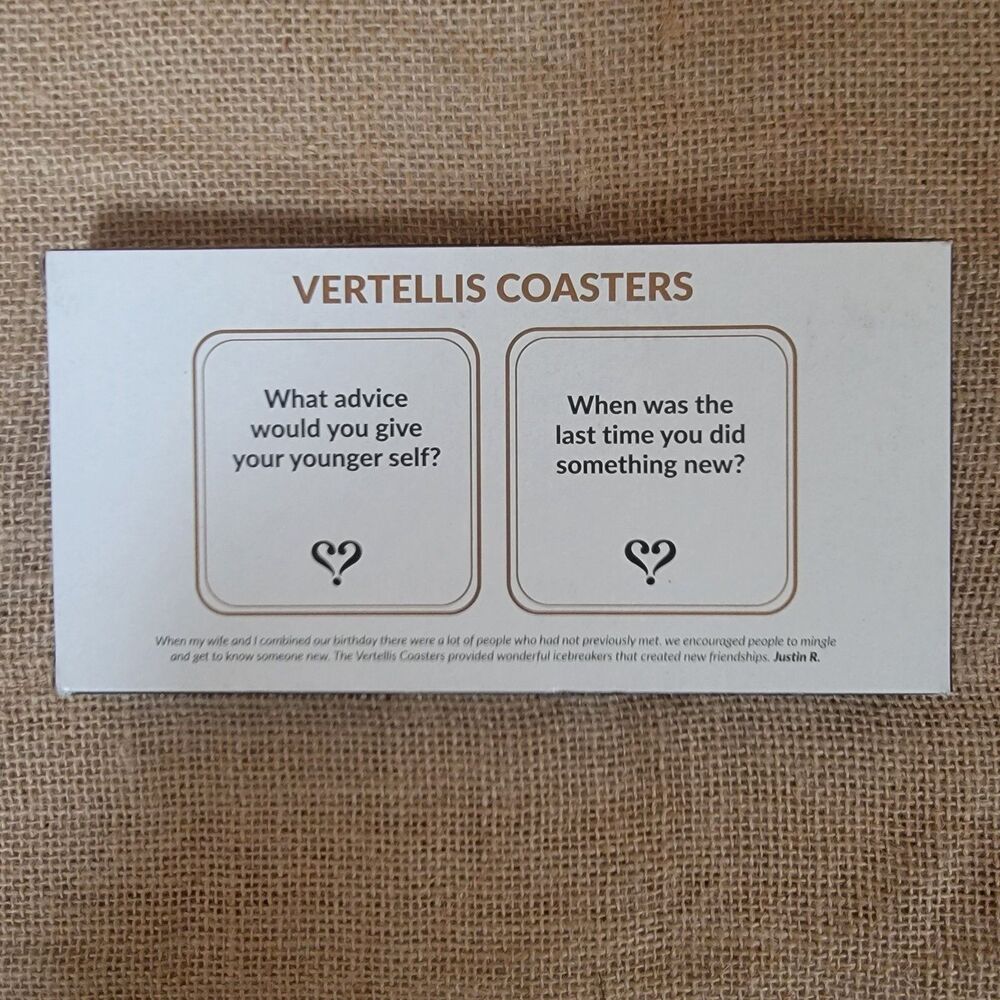Vertellis Conversation Starter Coasters, Set Of 20 Card/Board Game, New Family
